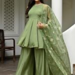 Pista Green Silk Kurta Palazzo Set