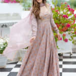 Cotton Printed Flared Anarkali With Dupatta