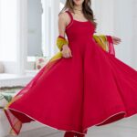Pink Cotton Flared Kurta and Pant Set