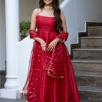 Red Organza Anarkali Dupatta Set