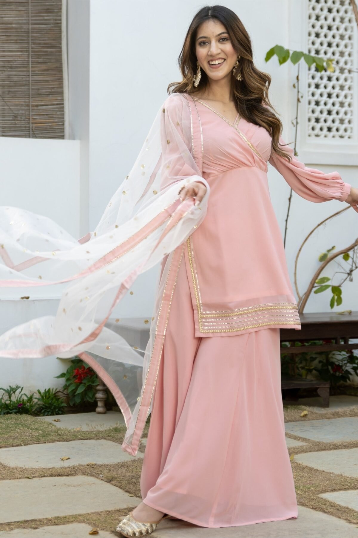 Baby Pink Kurta Flared Palazzo Set