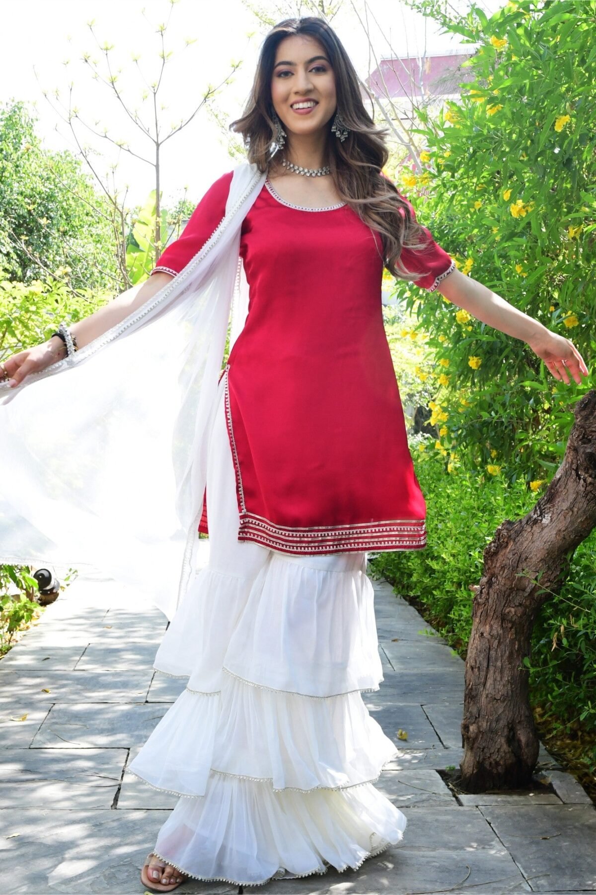 Pink And White Kurta Sharara set