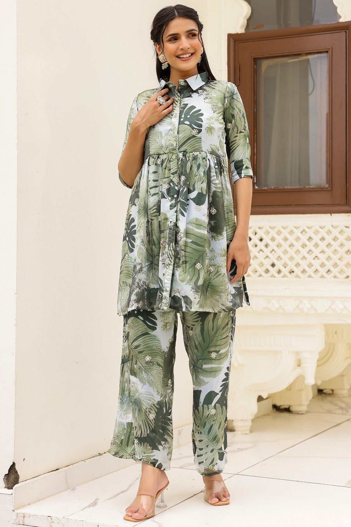 Green Printed Kurta Set