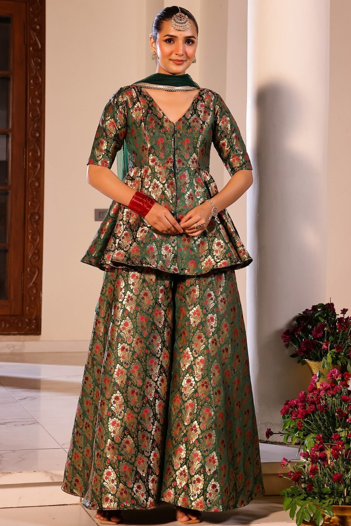 Kimkhab Green Gharara Set