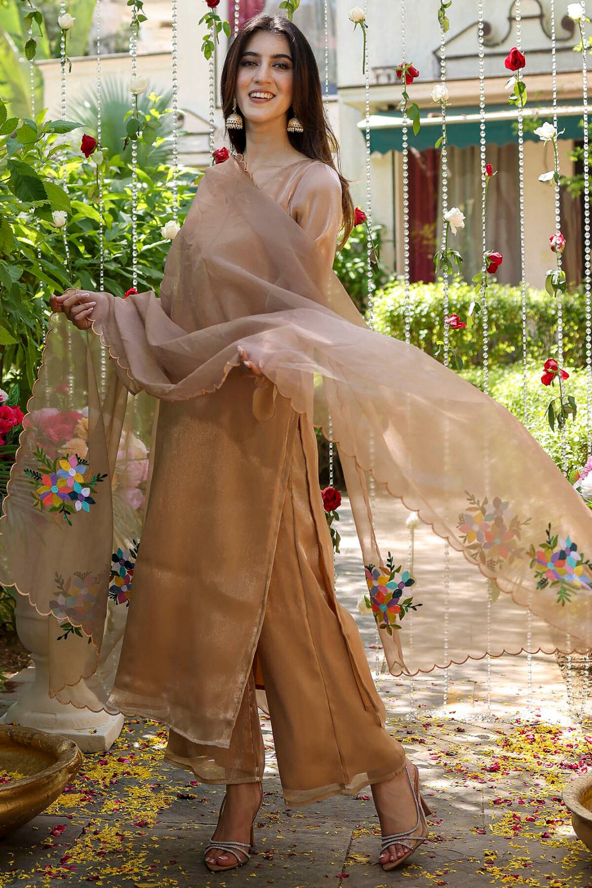 Brown Embroidered Kurta Set