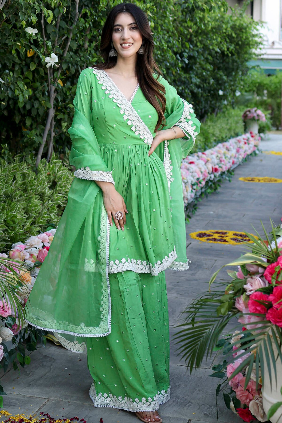 Green Mirror Sharara Set