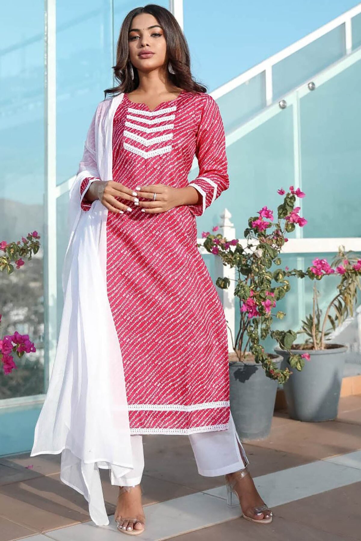 Pink Muga Kurta With Dupatta