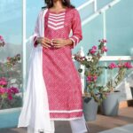 Pink Muga Kurta With Dupatta
