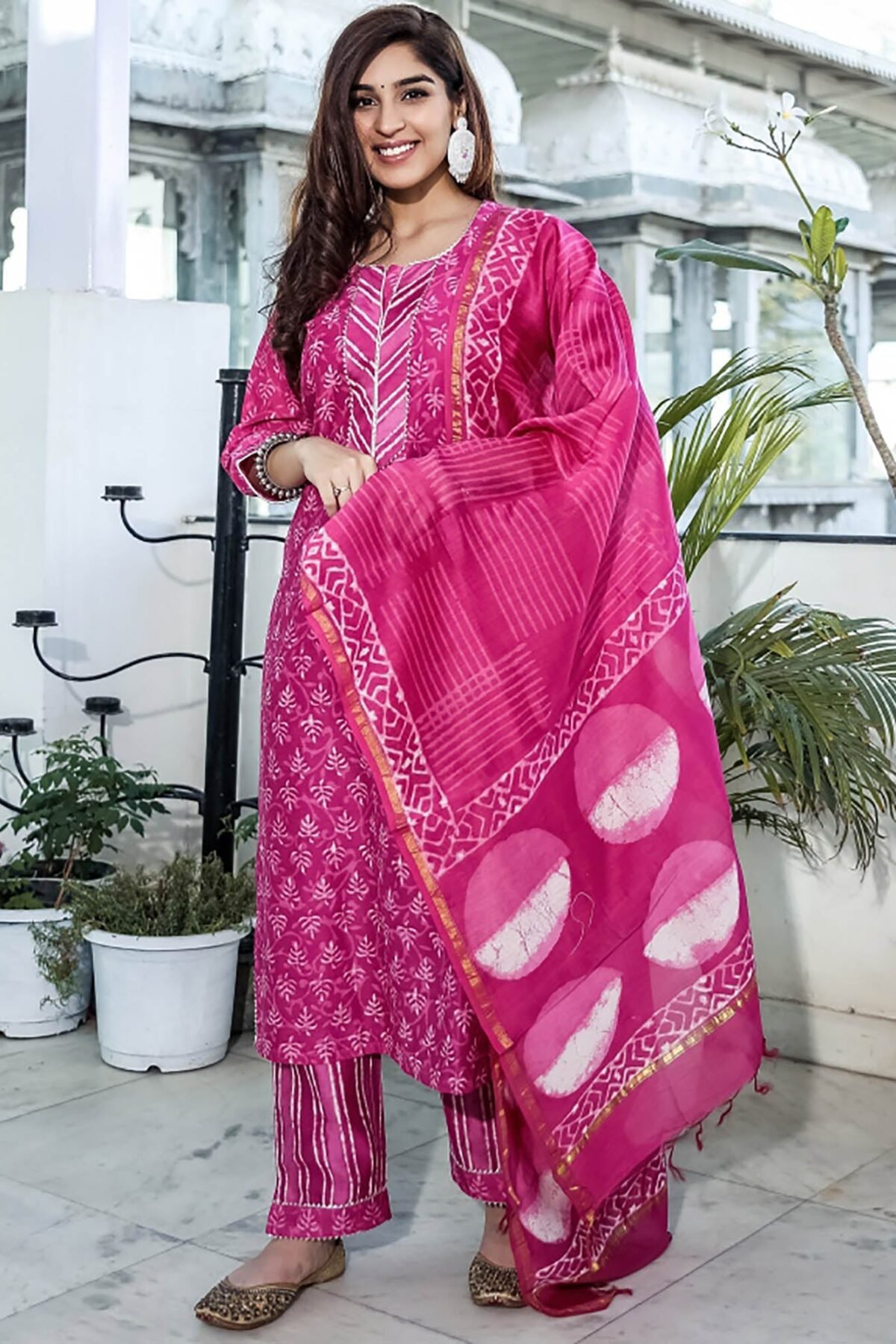 Pink Chanderi Suit Set