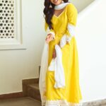 Yellow Cotton Anarkali Set