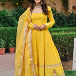 Yellow Paisley Gota Anarkali Set