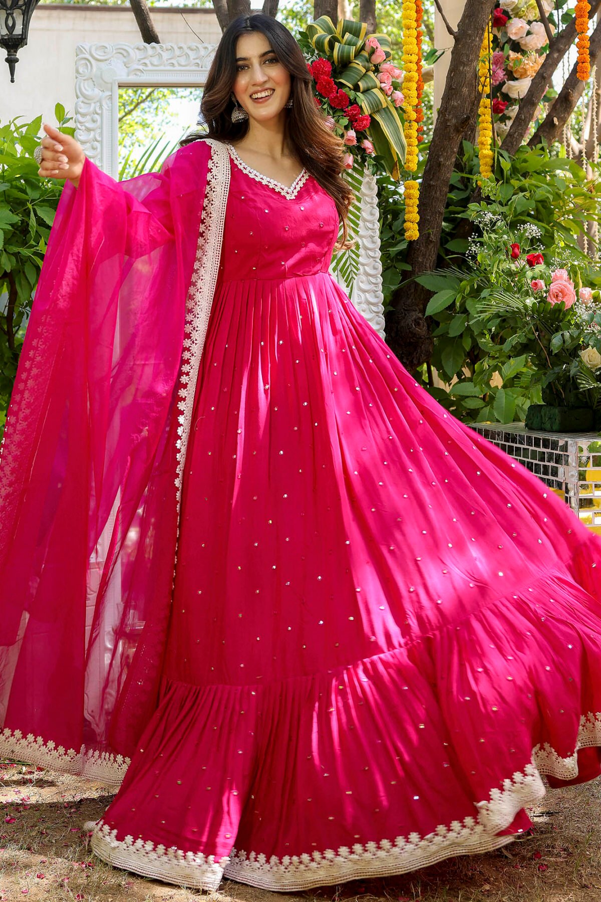 Pink Mirror Anarkali Set