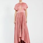 Pink Front Cutout High Low Pleated Gown