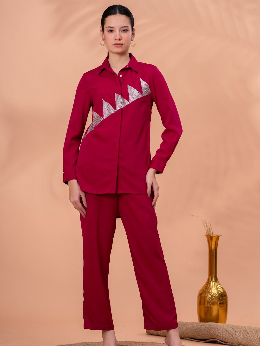 Elegant pink Geometric Work Two-Piece Set