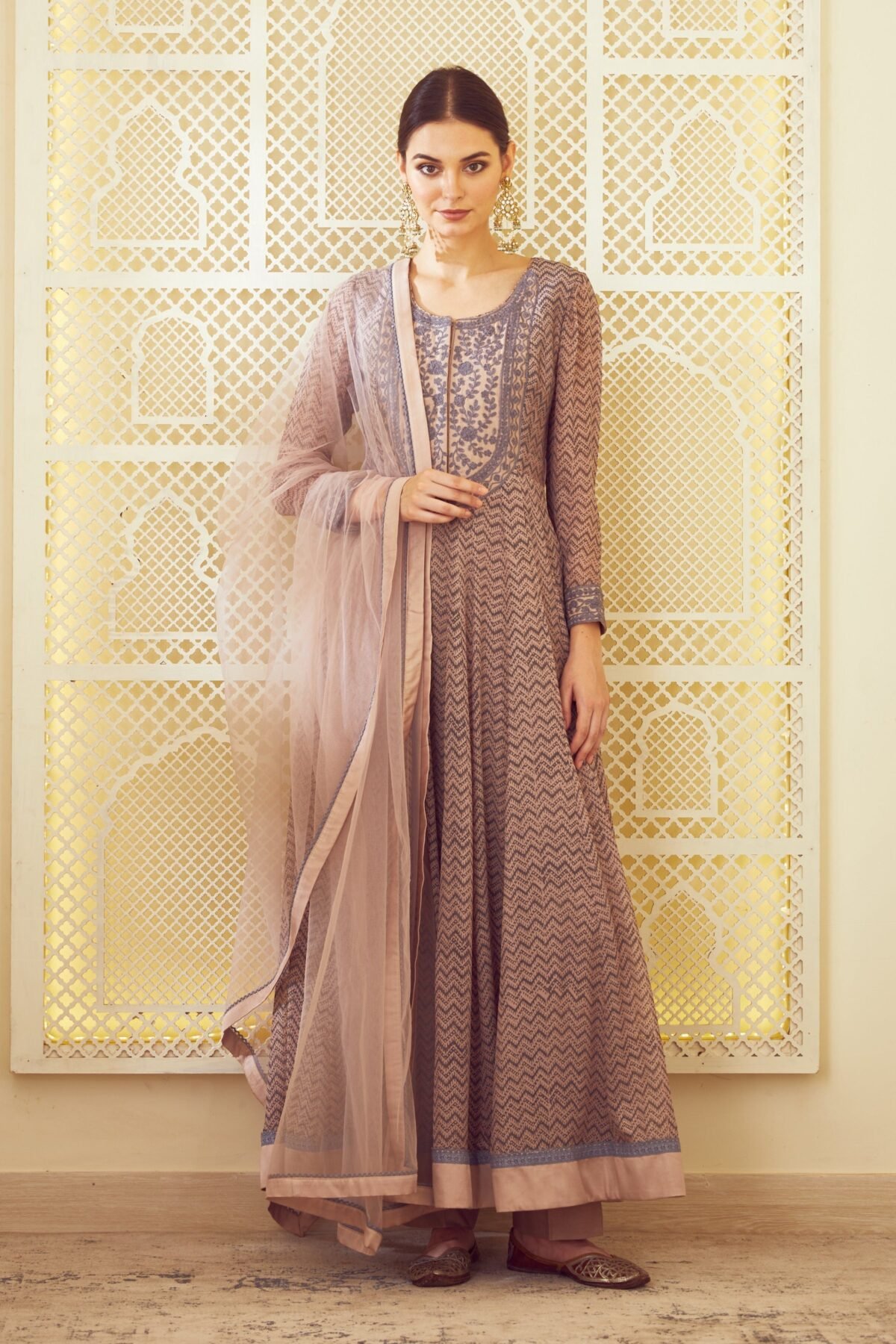 Light Neutral Pink Anarkali Set