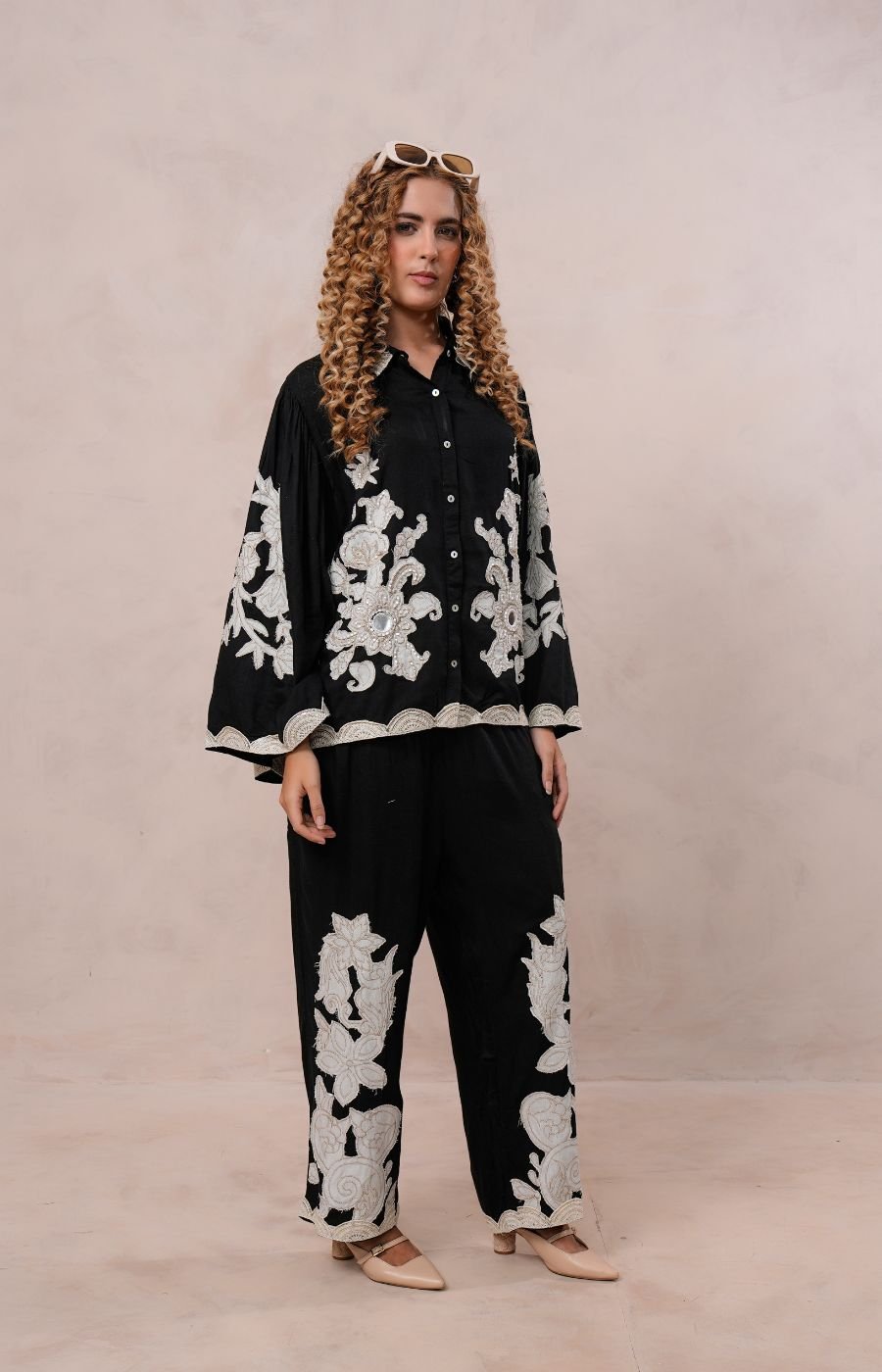 Women?s Black Viscose Embroidered Co-ord Set