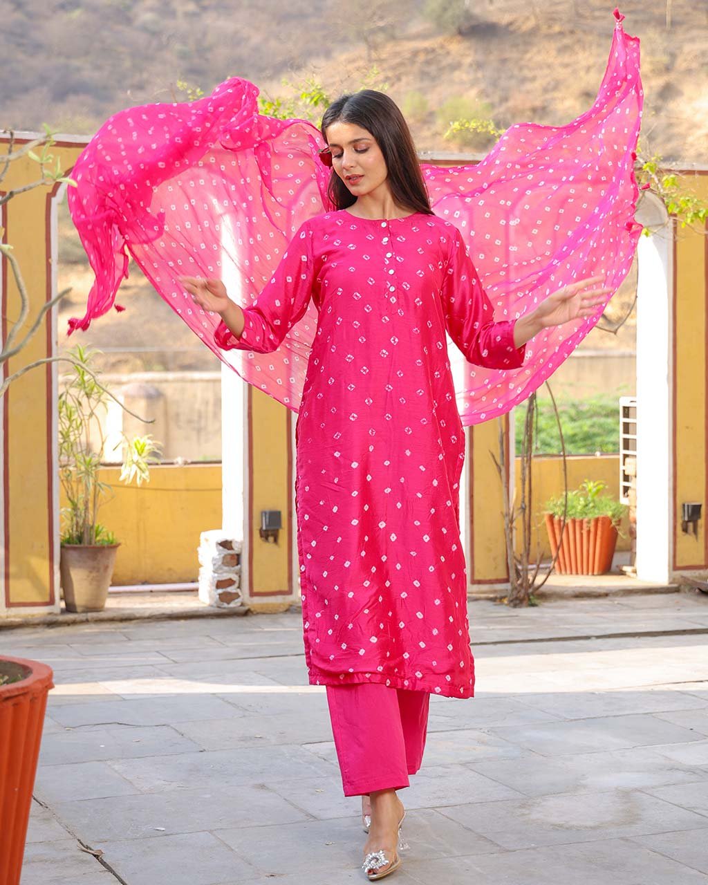 Rani Cotton Silk Bandhej Suit Set