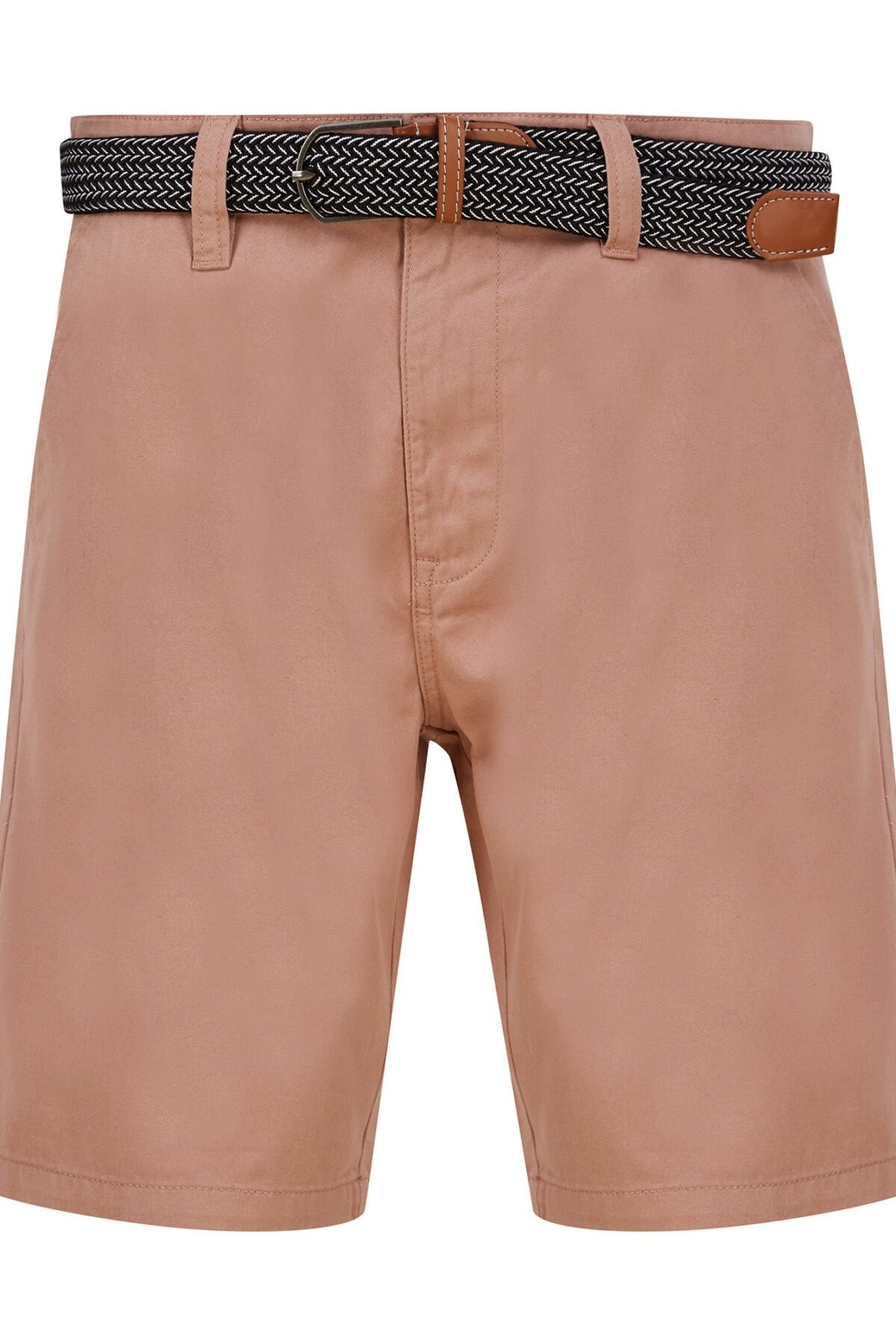 Gustavo Cotton Twill Chino Shorts with Woven Belt in Dusty Pink