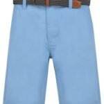 Gustavo Cotton Twill Chino Shorts with Woven Belt in Frozen Fjord