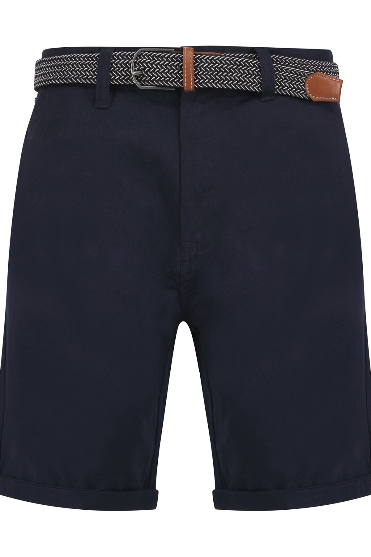 Sheringham Cotton Twill Chino Shorts With Woven Belt in Sky Captain Navy
