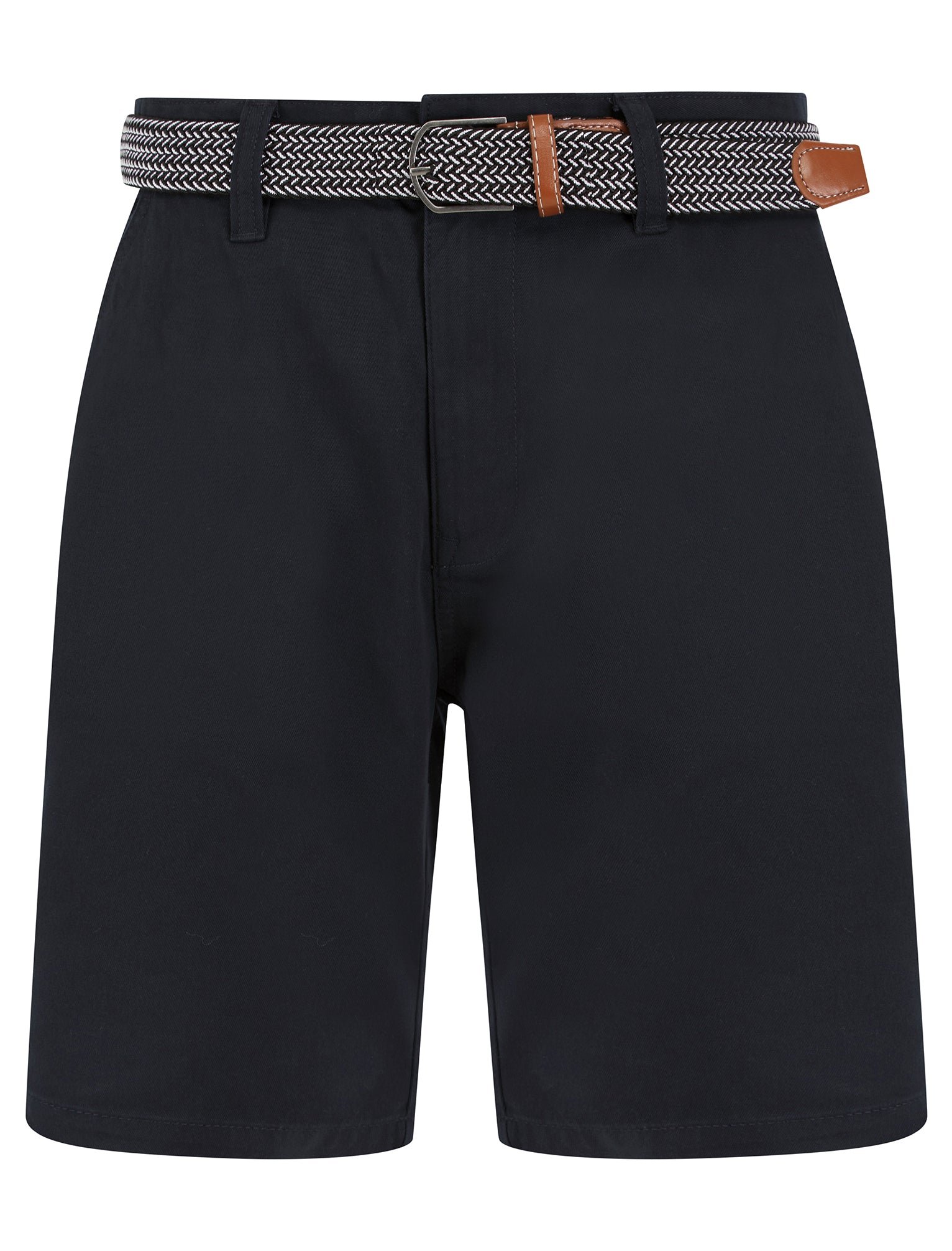 Gustavo Cotton Twill Chino Shorts with Woven Belt in Sky Captain Navy