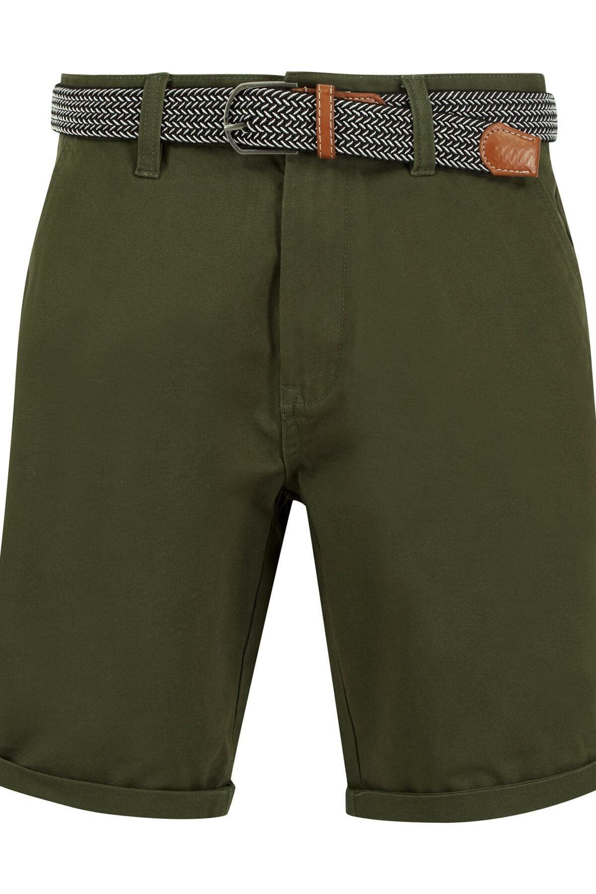 Sheringham Cotton Twill Chino Shorts With Woven Belt in Deep Depths Green