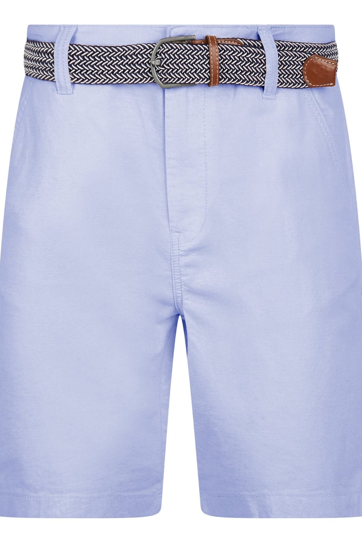 Armando 2 Cotton Chino Shorts with Woven Belt in Blue Oxford