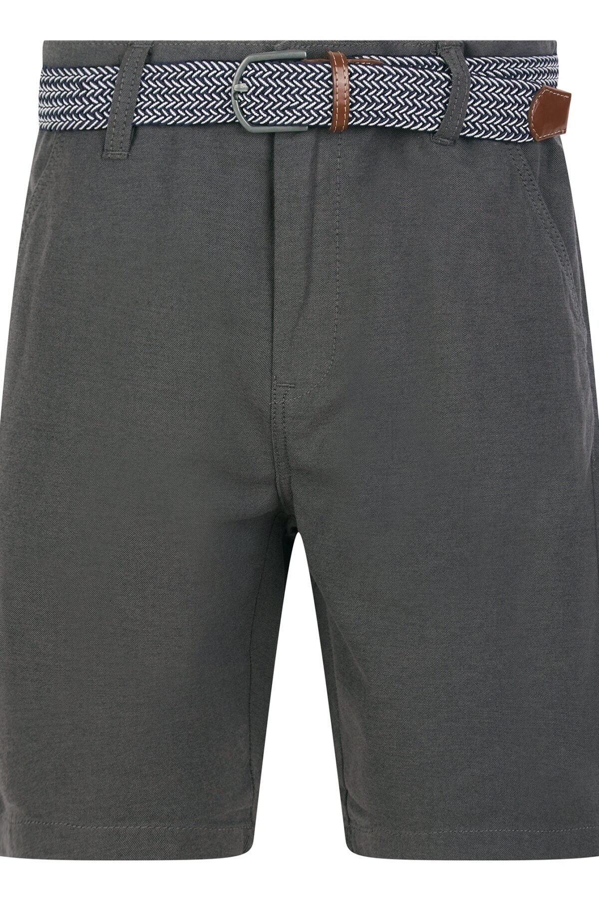 Armando 2 Cotton Chino Shorts with Woven Belt in Charcoal Oxford