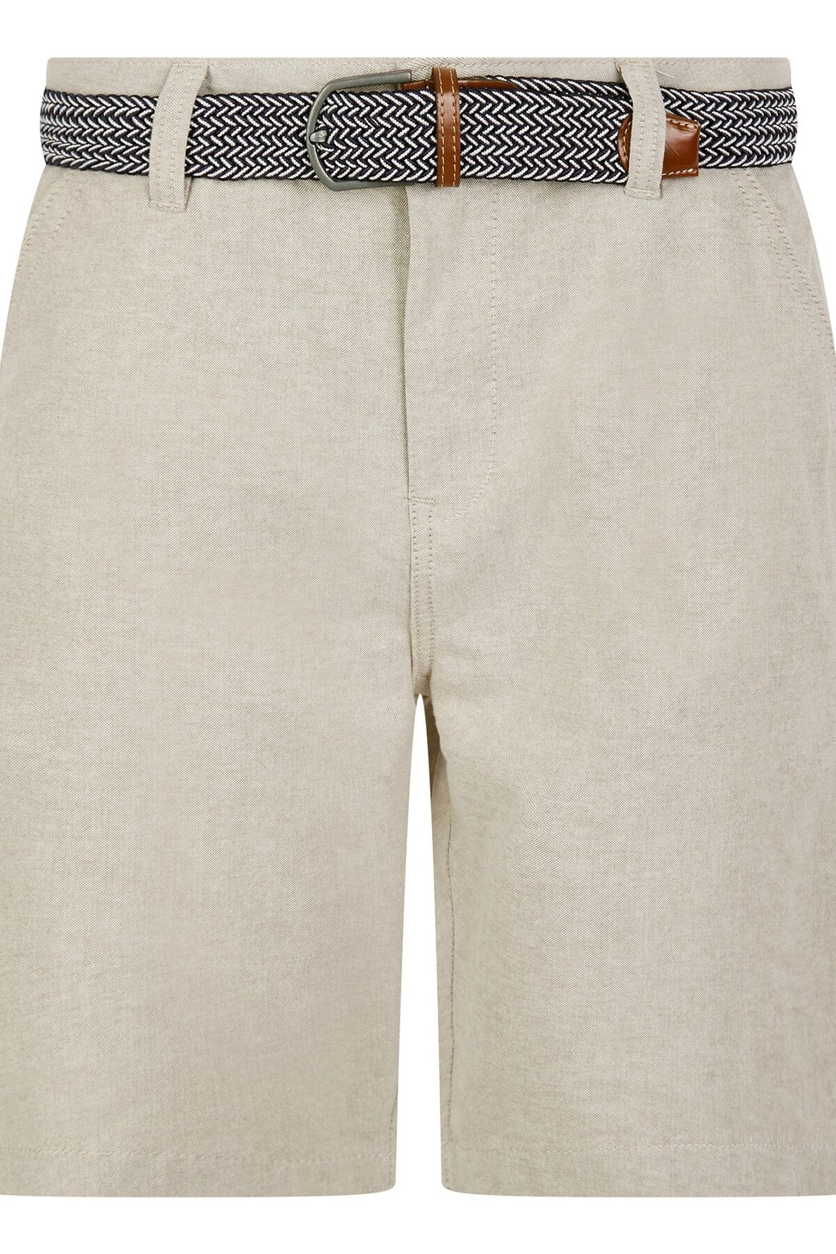Armando 2 Cotton Chino Shorts with Woven Belt in Stone Oxford