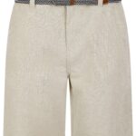 Armando 2 Cotton Chino Shorts with Woven Belt in Stone Oxford