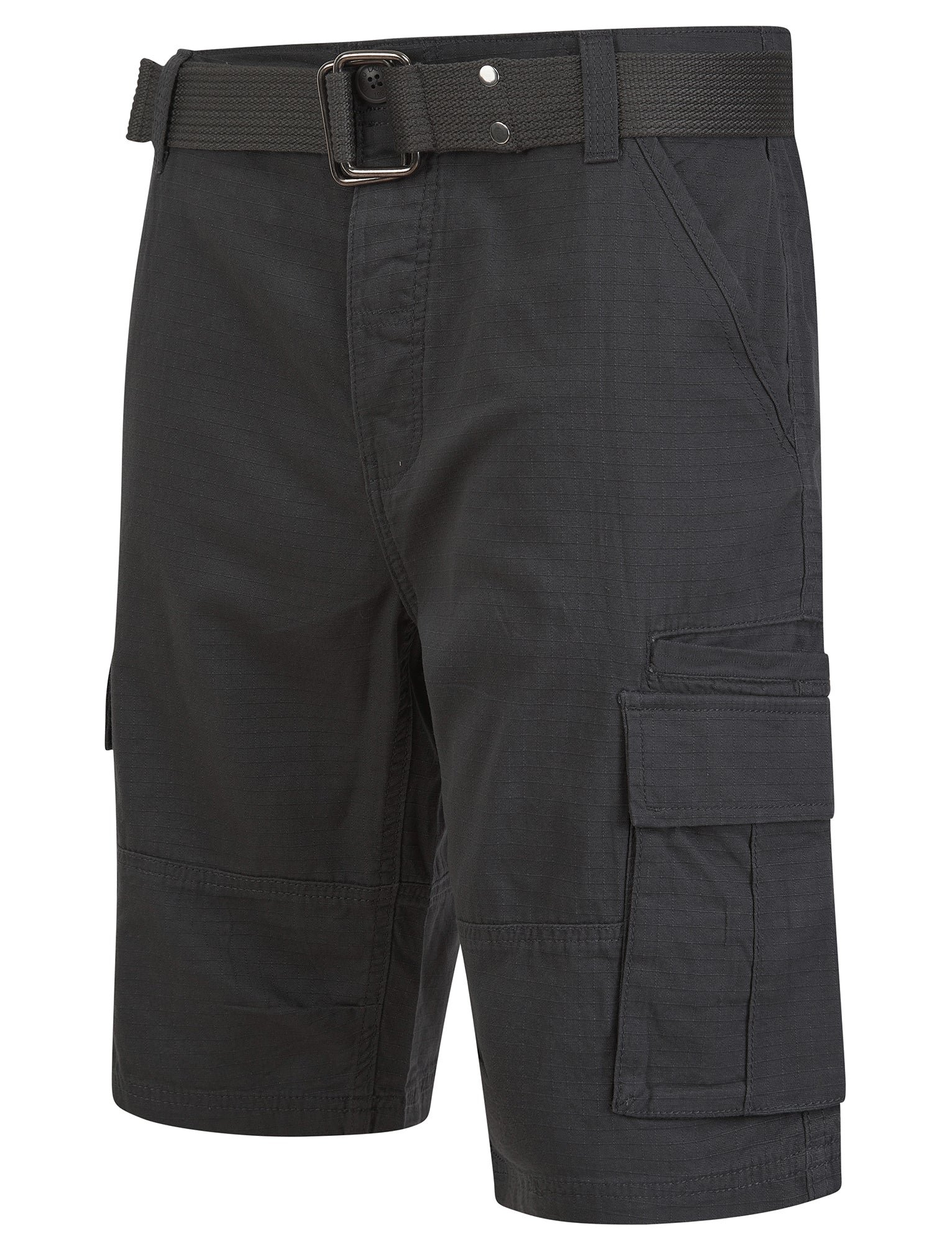 Positano Ripstop Cotton Cargo Shorts with Belt in Asphalt Grey