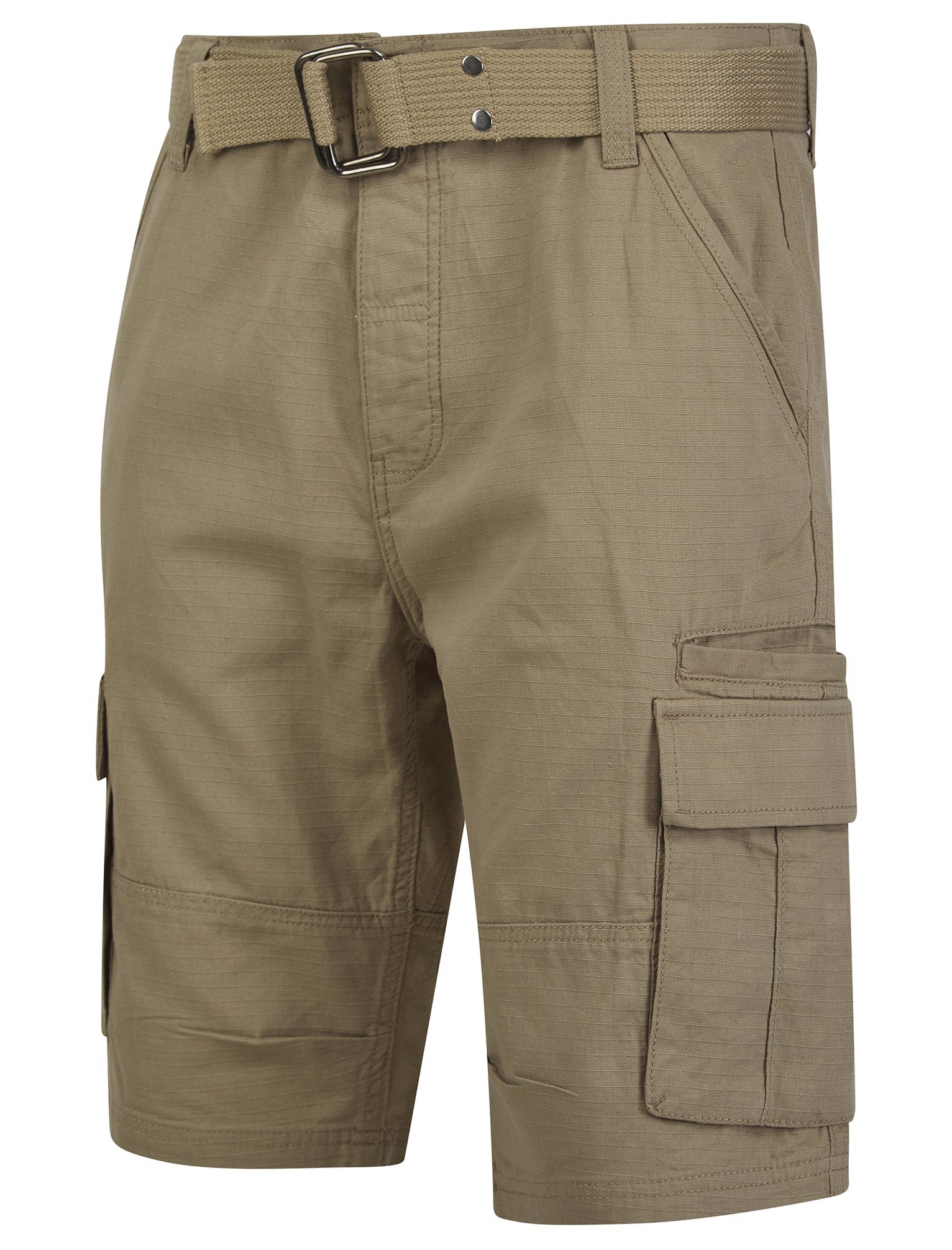 Positano Ripstop Cotton Cargo Shorts with Belt in Stone