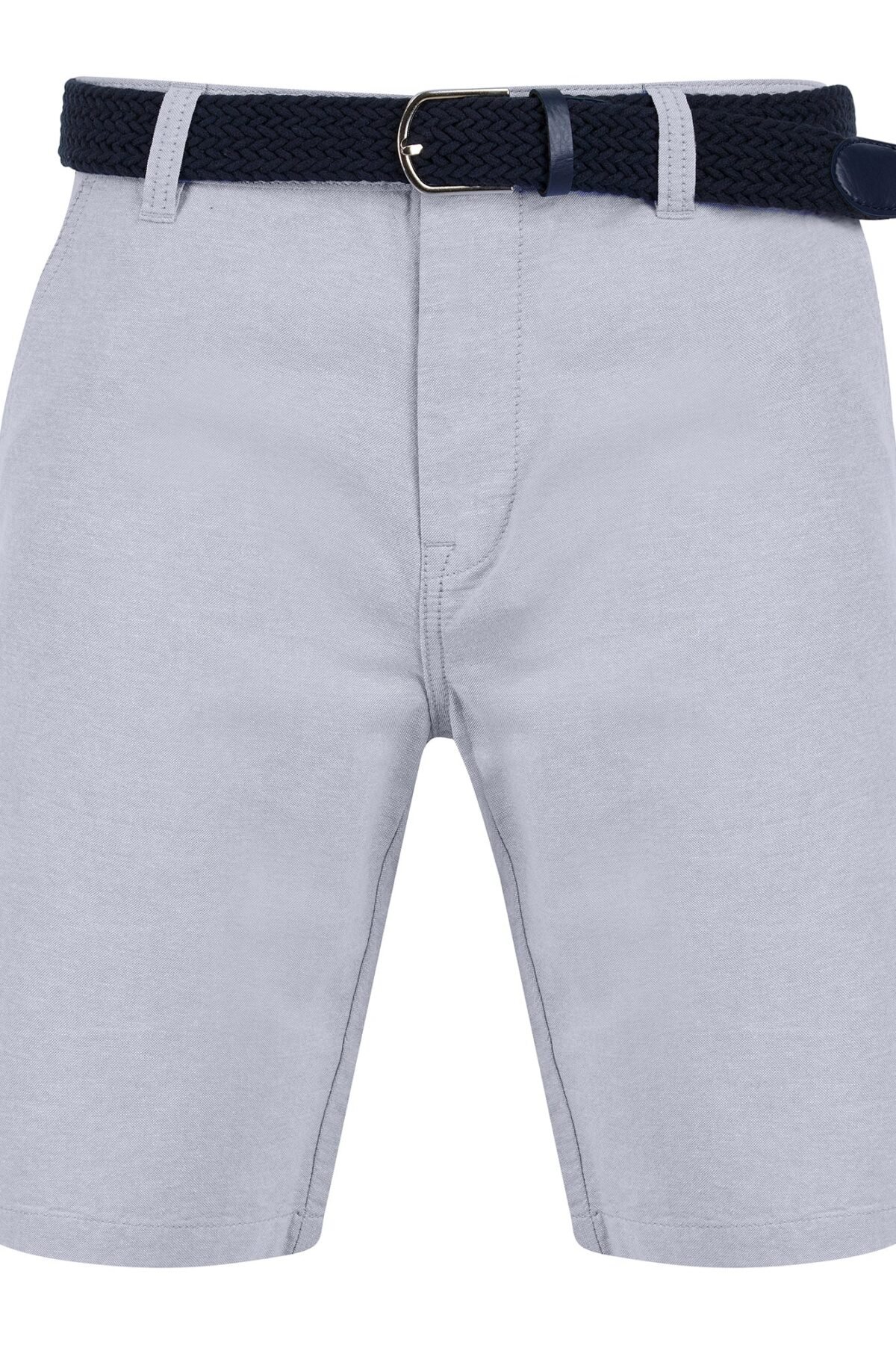 Armando Cotton Chino Shorts with Woven Belt in Pearl Blue