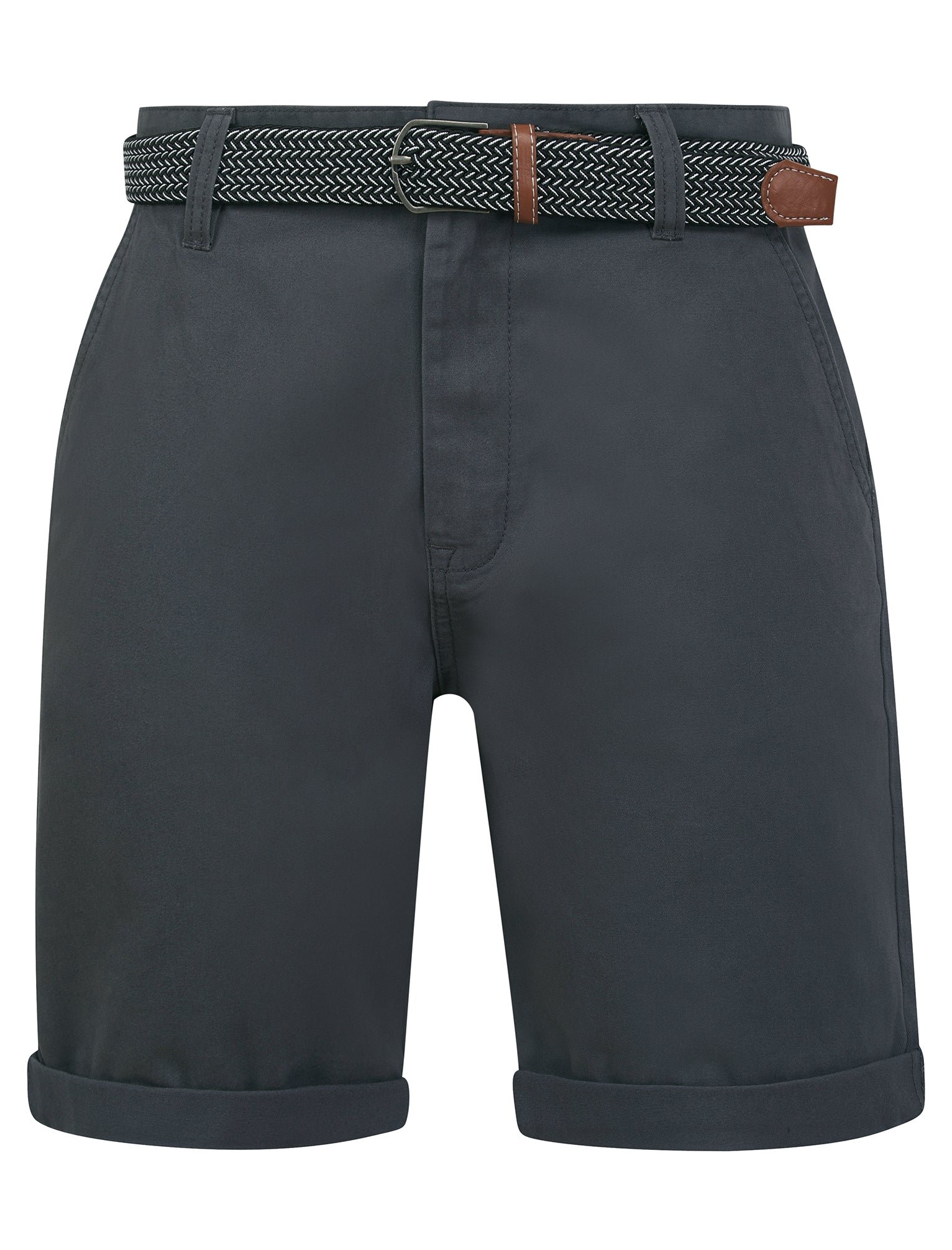 Forio Cotton Twill Chino Shorts with Woven Belt in Charcoal