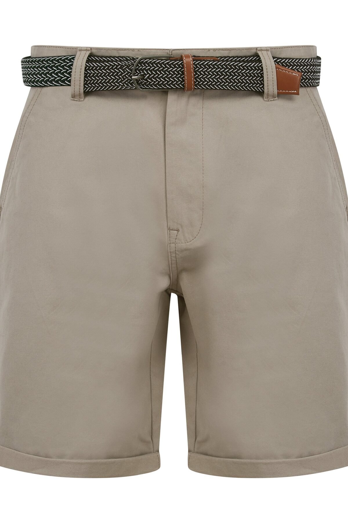Forio Cotton Twill Chino Shorts with Woven Belt in Stone Cloud
