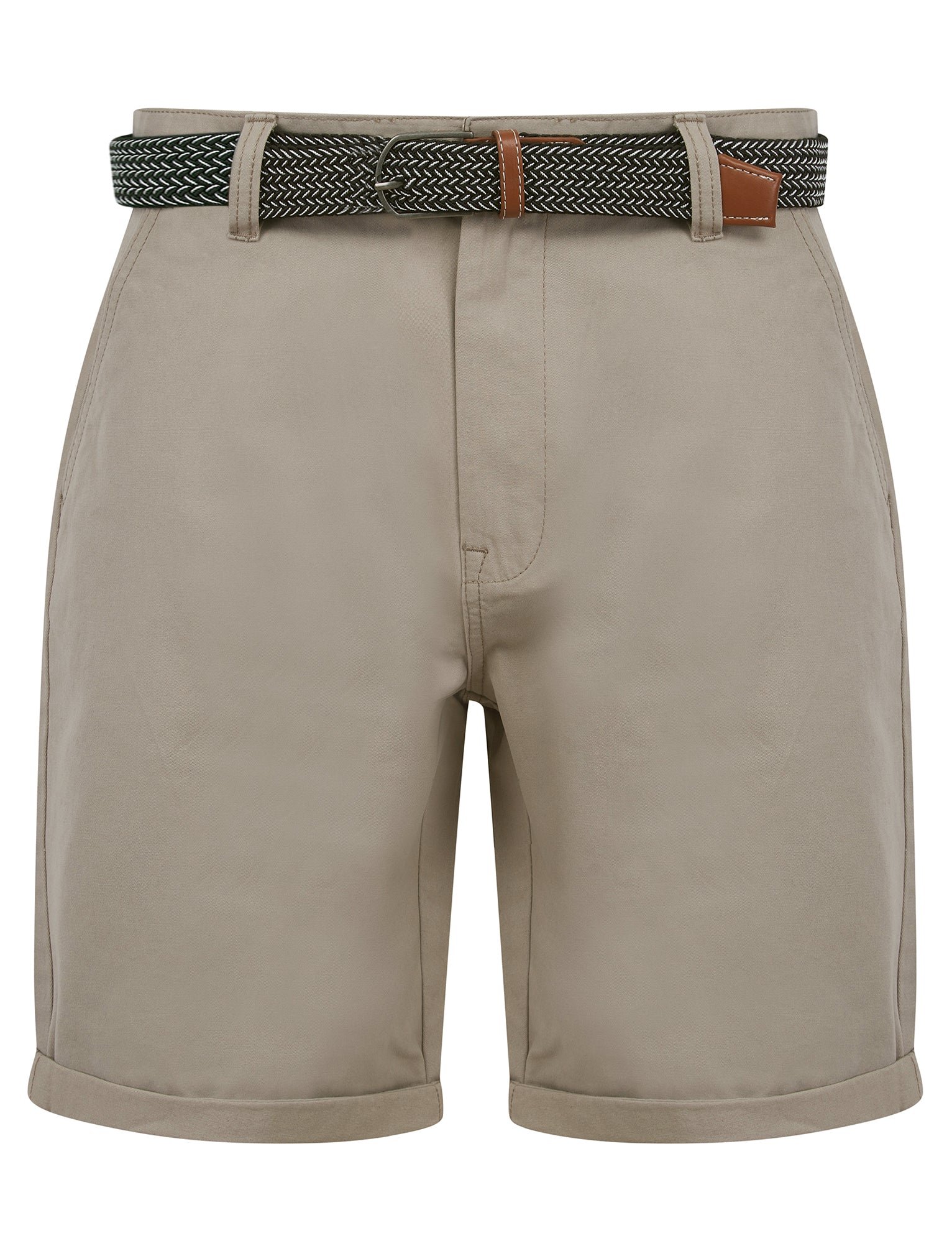 Forio Cotton Twill Chino Shorts with Woven Belt in Stone Cloud