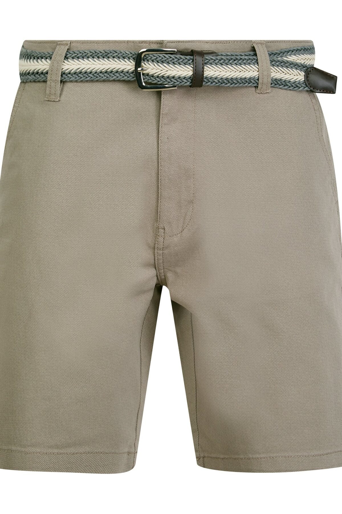 Emiliano Stretch Cotton Twill Chino Shorts with Woven Belt in Stone Cloud