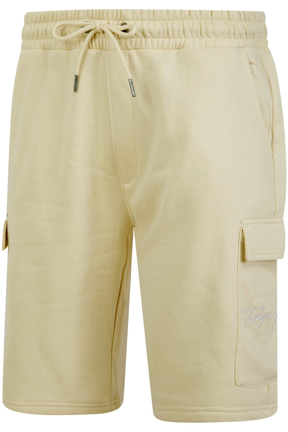 Carcle Multi-Pocket Brushback Fleece Jogger Cargo Shorts in Summer Sand