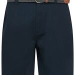 Mulligan Cotton Twill Chino Shorts with Woven Belt in Sky Captain Navy