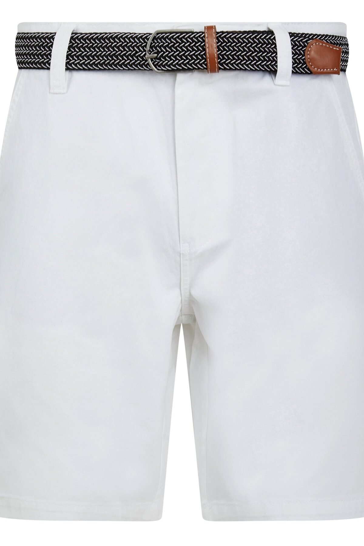 Mulligan Cotton Twill Chino Shorts with Woven Belt in Bright White