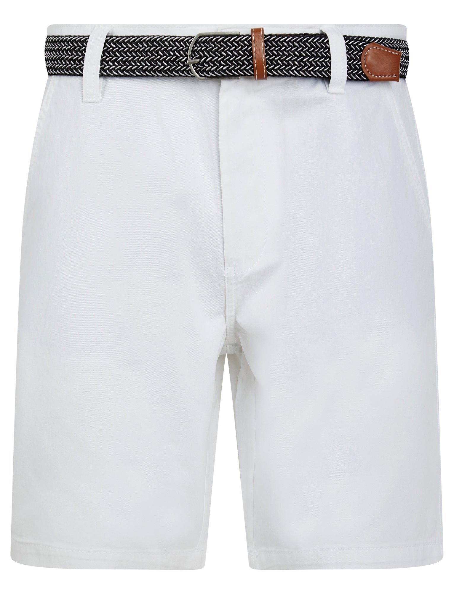 Mulligan Cotton Twill Chino Shorts with Woven Belt in Bright White