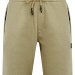 Tarou Brushback Fleece Jogger Shorts with Zip Pockets in Trench Coat