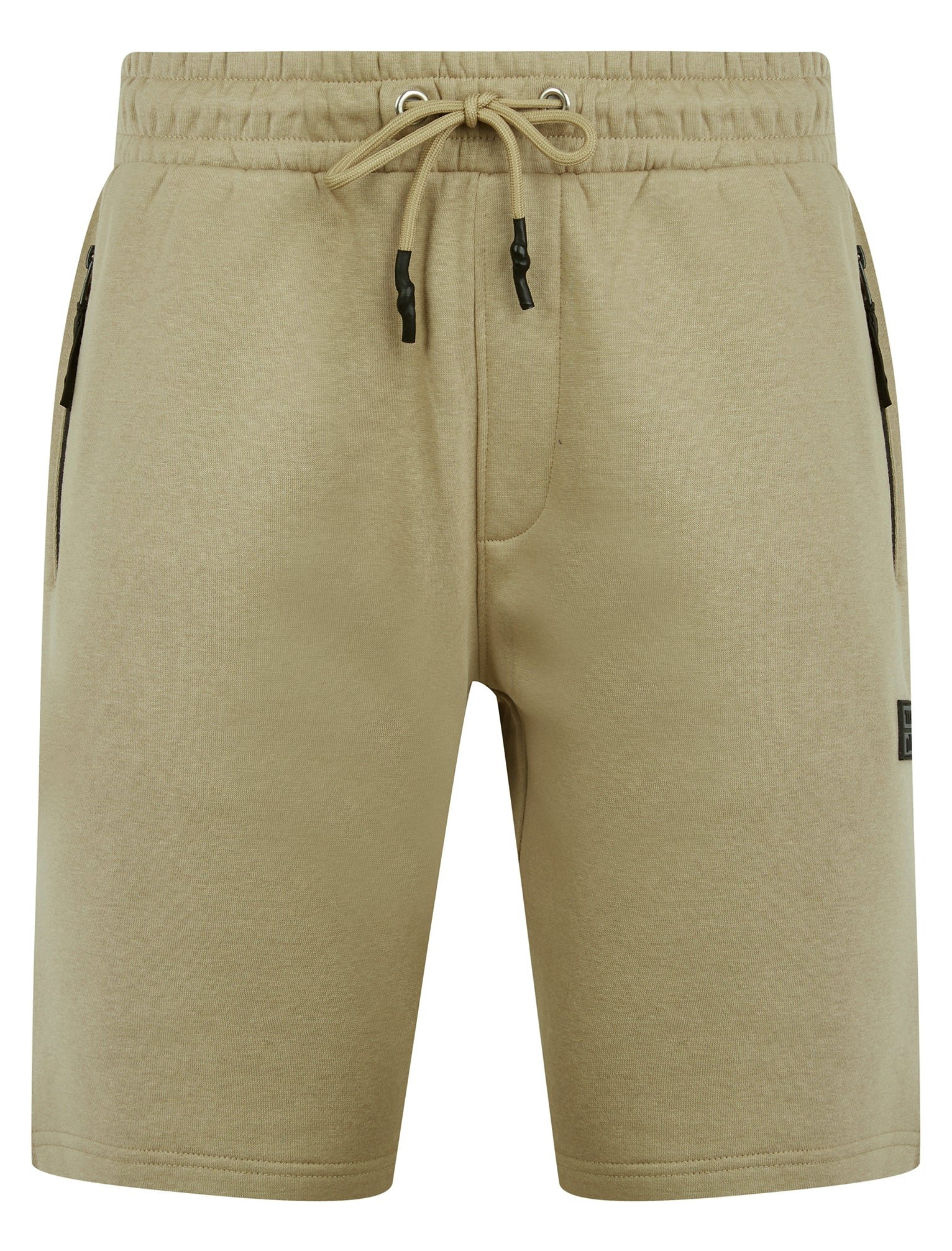 Tarou Brushback Fleece Jogger Shorts with Zip Pockets in Trench Coat