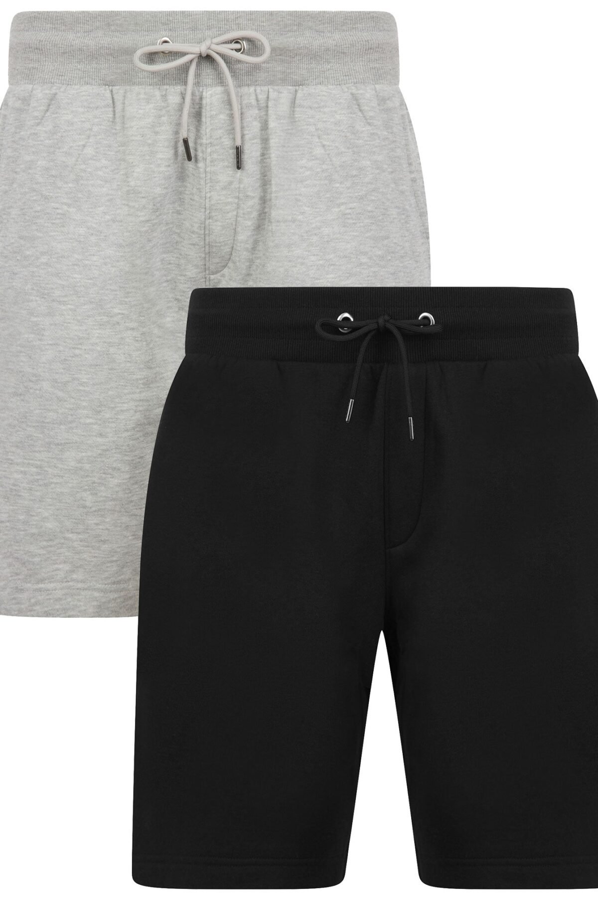 Helm Cotton Blend Brushback Fleece Jogger Shorts Set in Jet Black / Light Grey Marl