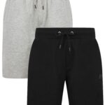 Helm  Cotton Blend Brushback Fleece Jogger Shorts Set in Jet Black / Light Grey Marl