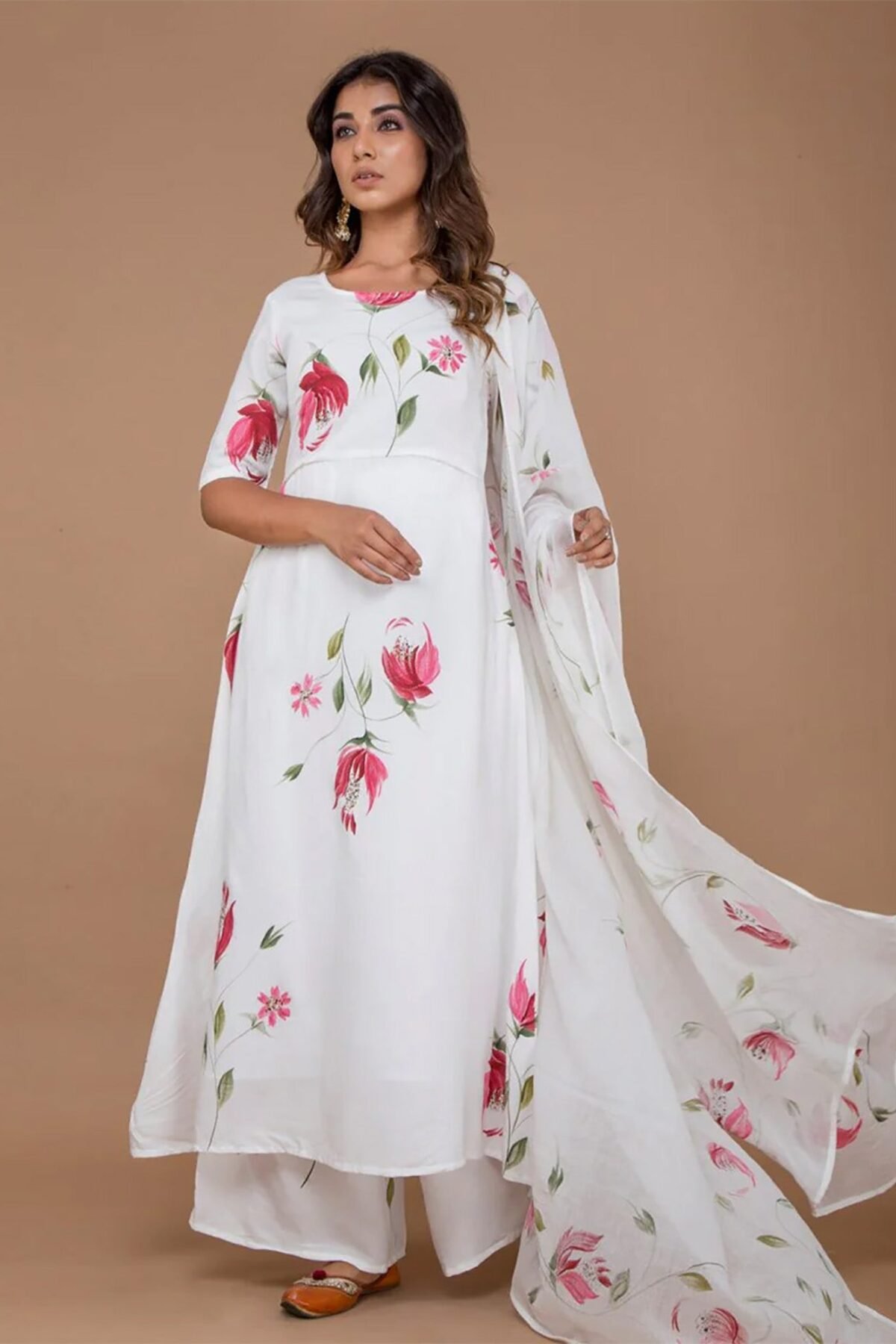 White Hand Painted Kurta Set