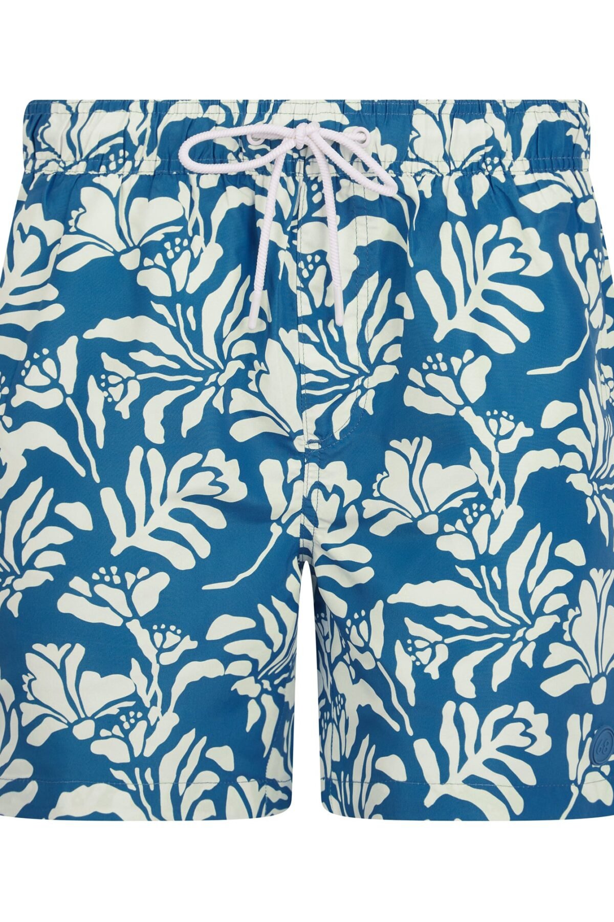 Taman Tropical Print Microfibre Swim Shorts with Mesh Lining in Copen Blue