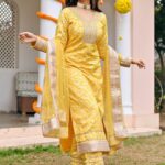 Yellow Jacquard Kurta Set