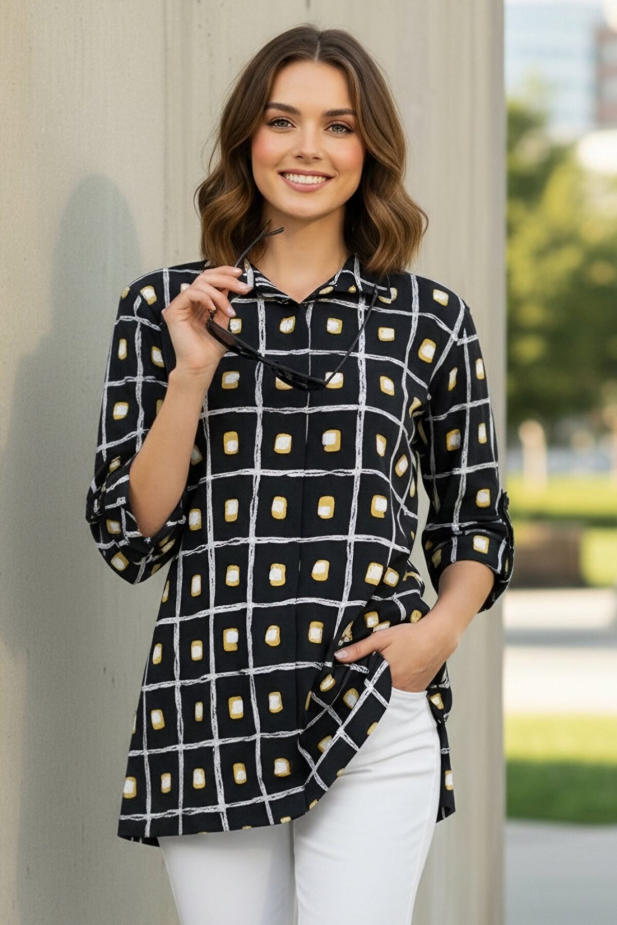 Black Check printed cotton shirt
