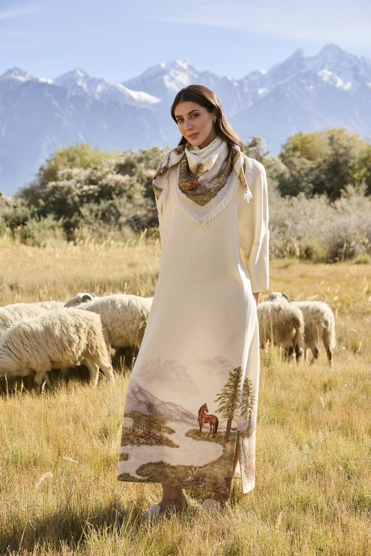 Valley Print Woollen Kaftan and Valley Print Woollen Scarf